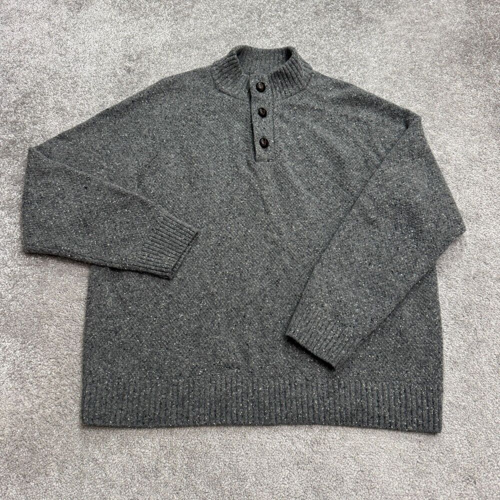 Untuckit Gordonne Button Up Mock Neck Pullover Sweater Mens XXL Gray Lambswool